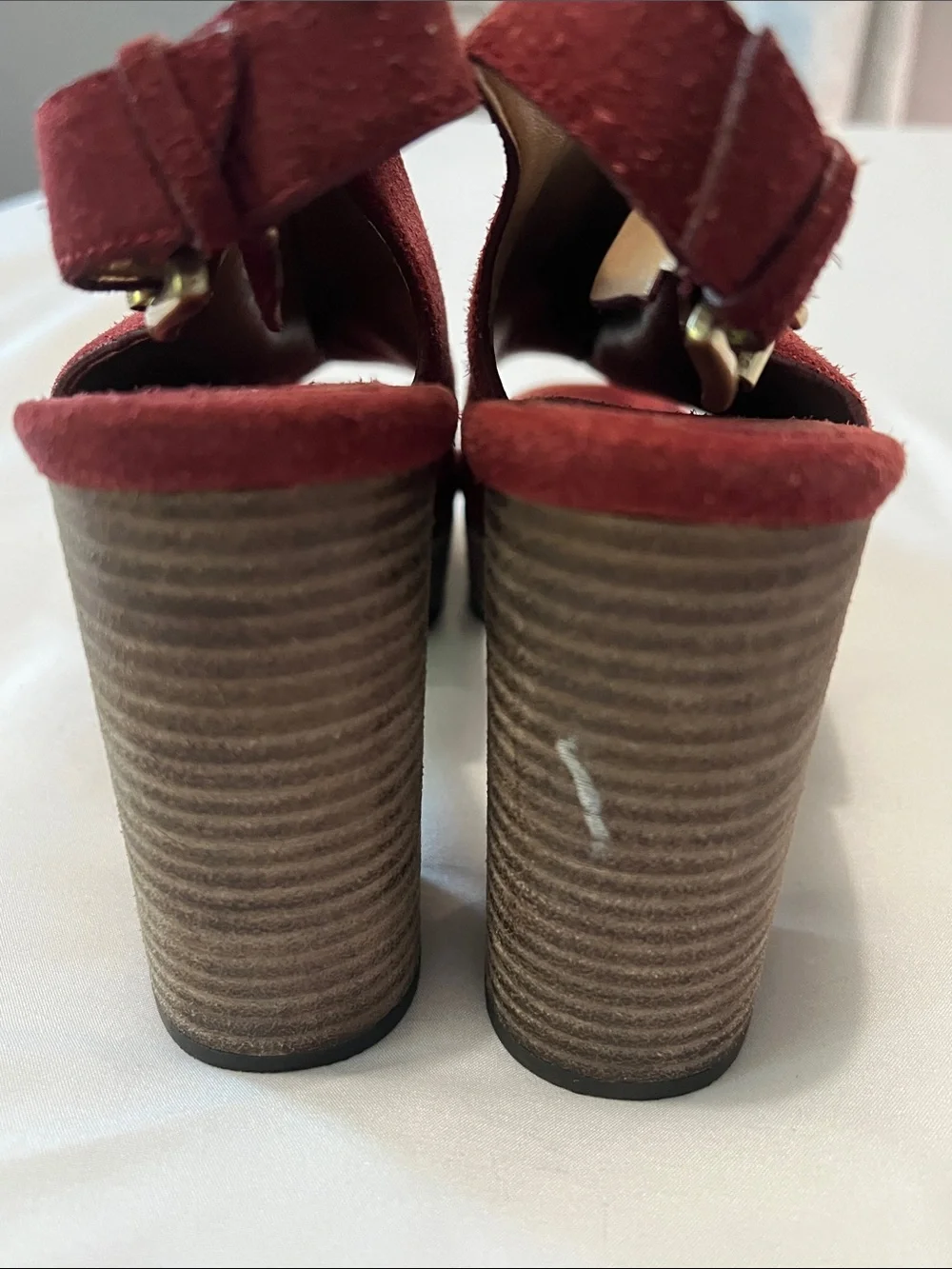 Michael Kors “Piper” Red Suede Peep Toe Platform Slingback Sandals